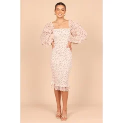 Petal And Pup Womens Bonita Shirred Frill Long Sleeve Bodycon Midi Dress -Elegant Women Wear Store GUEST 0dc11954 0464 400f bcaa bc5aacc84250