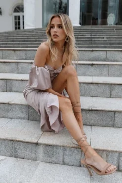 Petal And Pup Womens Dahlia Off Shoulder Puff Sleeve Midi Dress