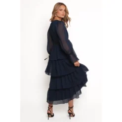 Petal And Pup Antoinette Long Sleeve Tiered Maxi Dress - Navy S