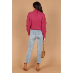 Petal And Pup Womens Raquel Mock Neck Flower Detail Knit Sweater