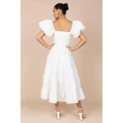 Petal And Pup Womens Annette Puff Sleeve Shirred Midi Dress