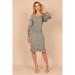 Petal And Pup Womens Bonita Shirred Frill Long Sleeve Bodycon Midi Dress -Elegant Women Wear Store GUEST b8df71e0 640d 437a ac1a 0028b6c529f9